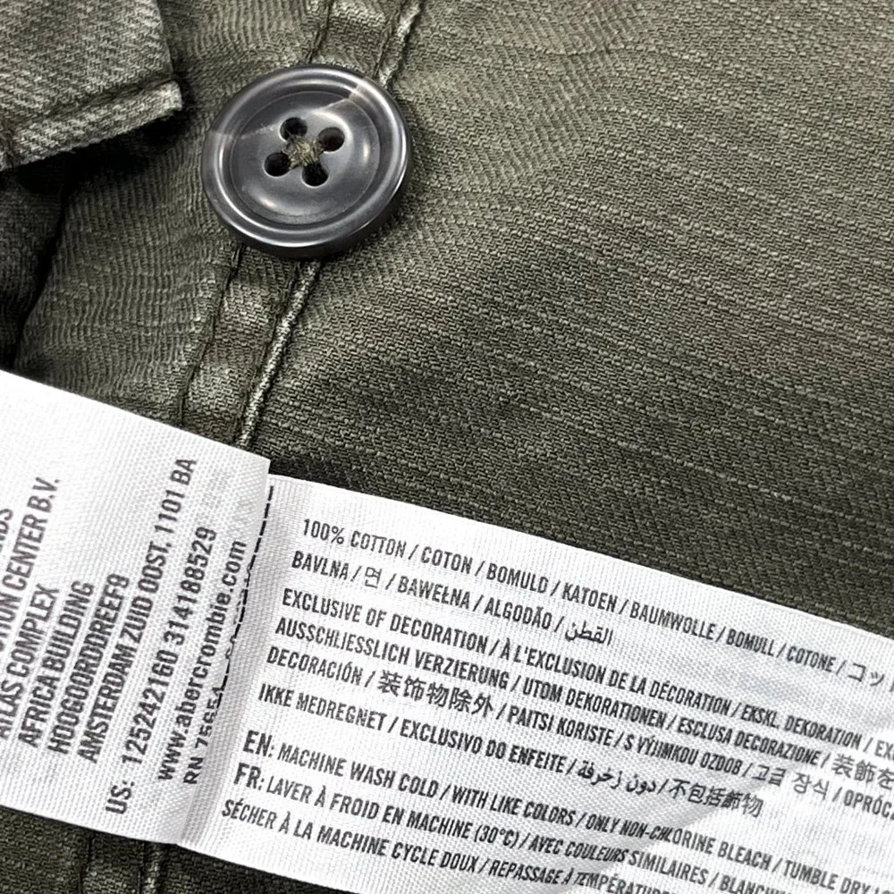 A&F Men's XS Military Shirt Jacket Army Green Camo Button Down Cotton Shacket - Picture 13 of 16